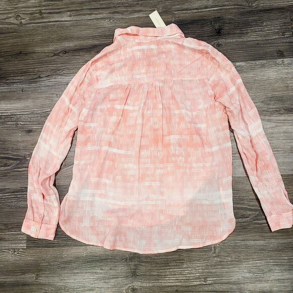 NEW Cloth & Stone Anthro Top S Pink White Lightweight Button-Front V-Neck Blouse - Picture 5 of 11